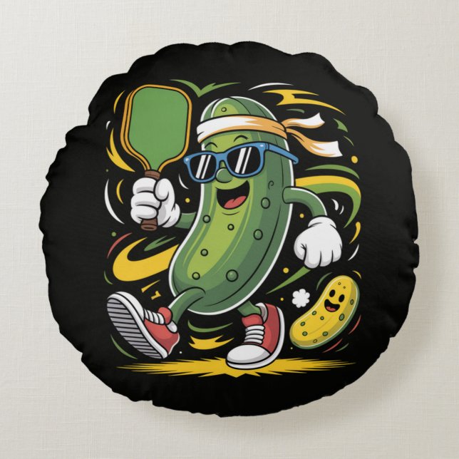 Pickle Spelar Pickleball Rund Kudde (Framsidan)