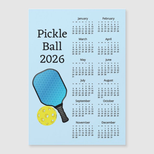 Pickleball 2026 Calendar Magnetisk Inbjudningskort (Framsida)