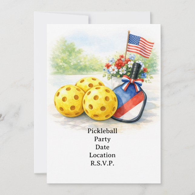 Pickleball 4 juli självständighetsdag fest  inbjudningar (Framsida)