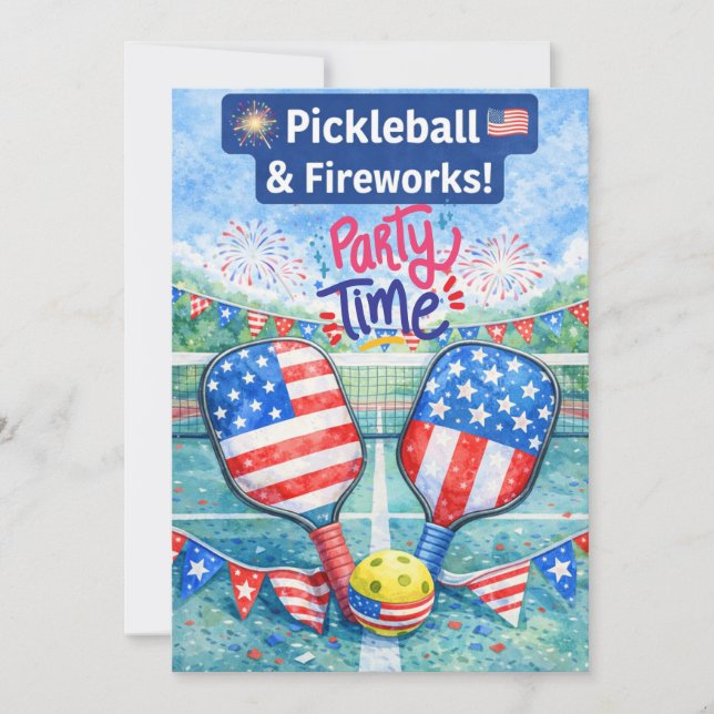 PICKLEBALL 4th of July Pickleball Party Invitation Inbjudningar (Framsida)