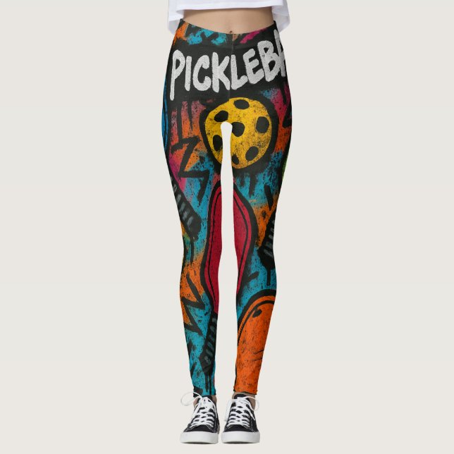 Pickleball Abstrakt Paddle Boll Graphic Print Leggings (Framsida)