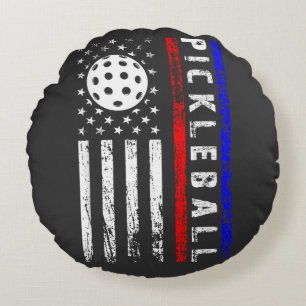Pickleball-älskare 4 juli Amerikansk Flagga Rund Kudde