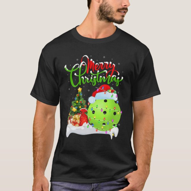 Pickleball Älskare Julafton Dekorations Santa Pick T Shirt (Framsida)