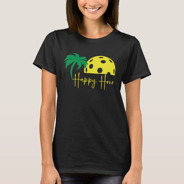 Pickleball Älskare LYCKLIG HOUR Funny Huge Sunset  T Shirt (Framsida)