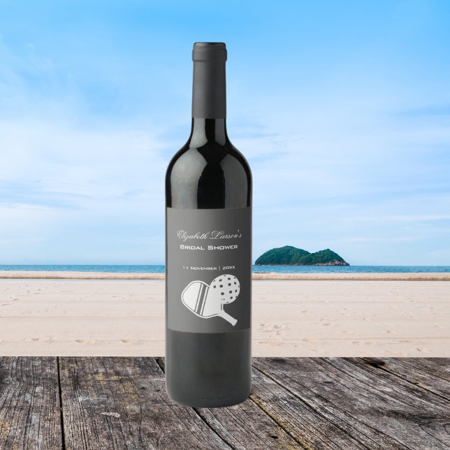 Pickleball Älskare Möhippa Black & White Vinflaska Etikett (Skapare uppladdad)