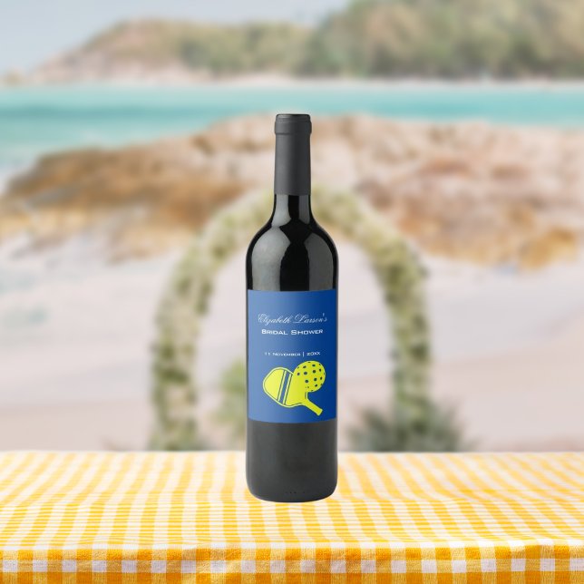 Pickleball Älskare Möhippa Neon Blue Vinflaska Etikett (Skapare uppladdad)