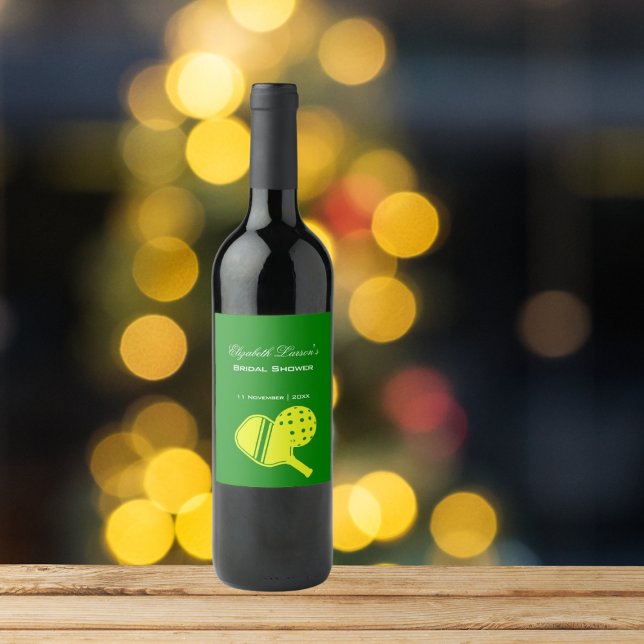 Pickleball Älskare Möhippa Neon Tema Vinflaska Etikett (Skapare uppladdad)