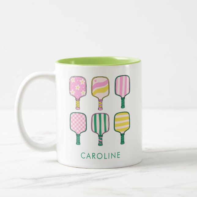 Pickleball Älskare Retro Rosa Grönt Personlig Två-Tonad Mugg (Vänster)