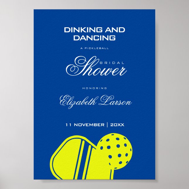 Pickleball-älskares bröllopsdusch Neonblå Poster (Framsidan)