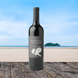 Pickleball-älskares bröllopsdusch Svart & Vitt Vinflaska Etikett