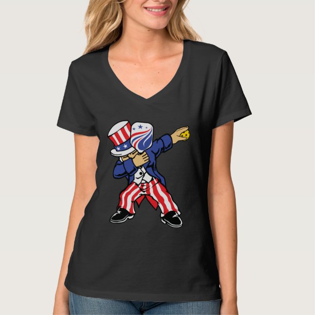 Pickleball American Flag 4th of July Uncle Sam Dab T Shirt (Framsida)