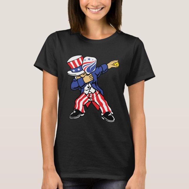 Pickleball American Flag 4th of July Uncle Sam Dab T Shirt (Framsida)