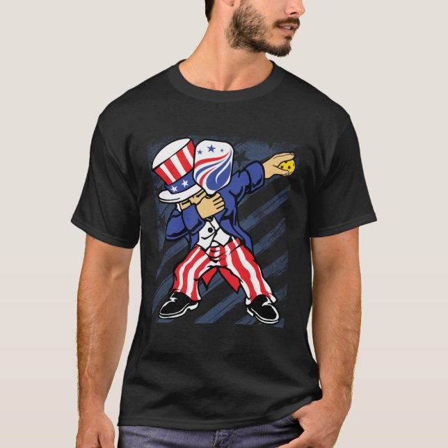 Pickleball American Flag 4th of July Uncle Sam Dab T Shirt (Framsida)