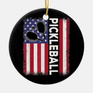 Pickleball American Flagga Funny Pickleball Älskar Julgransprydnad Keramik