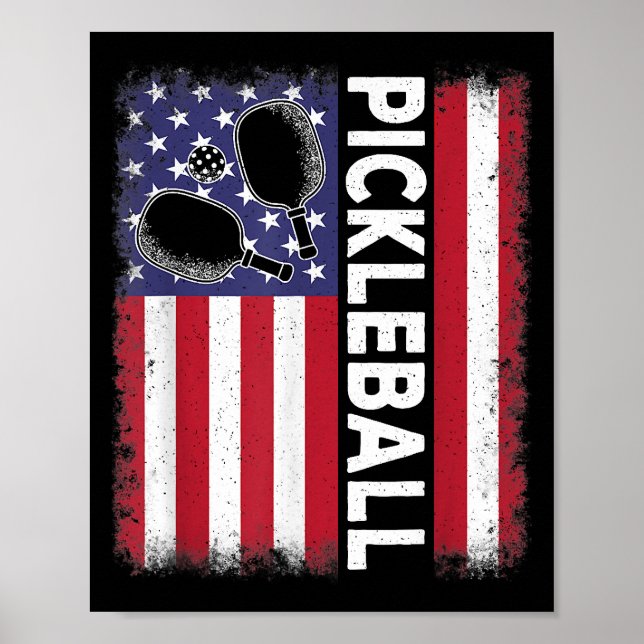 Pickleball American Flagga Funny Pickleball Älskar Poster (Framsidan)