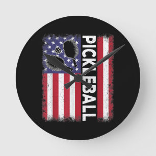 Pickleball American Flagga Funny Pickleball Älskar Rund Klocka