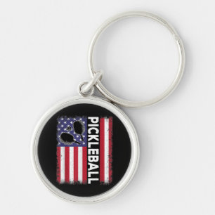 Pickleball American Flagga Funny Pickleball Älskar Rund Silverfärgad Nyckelring