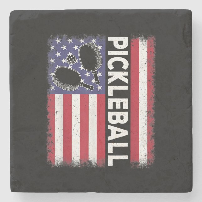 Pickleball American Flagga Funny Pickleball Älskar Stenunderlägg (Framsidan)