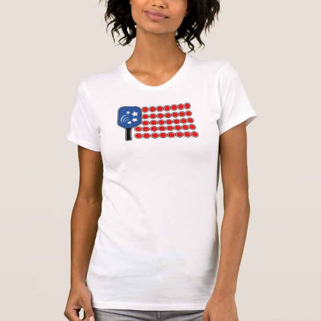 Pickleball American Flagga Independence day T Shirt (Framsida)