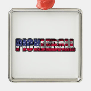 Pickleball American Flagga Julgransprydnad Metall