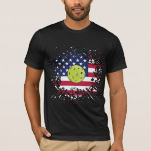 Pickleball American Flagga US Racket Paddle Boll T Shirt