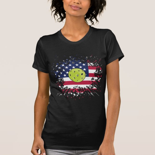 Pickleball American Flagga US Racket Paddle Boll T Shirt (Framsida)