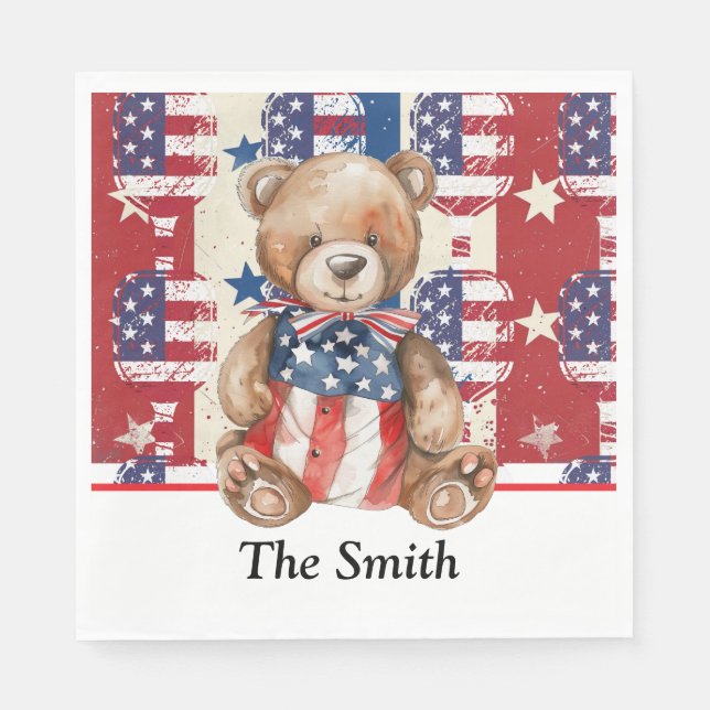 Pickleball American Tema för 4 juli Pappersservett (Framsidan)