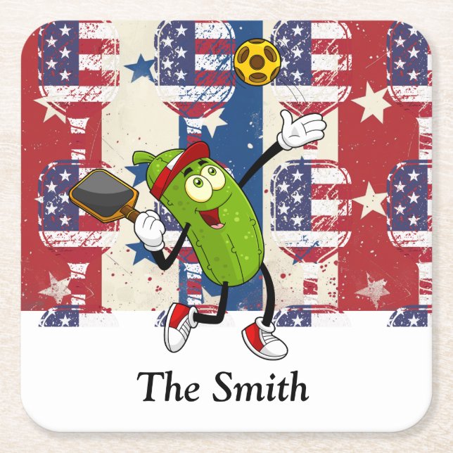 Pickleball American Tema för 4 juli Underlägg Papper Kvadrat (Framsidan)