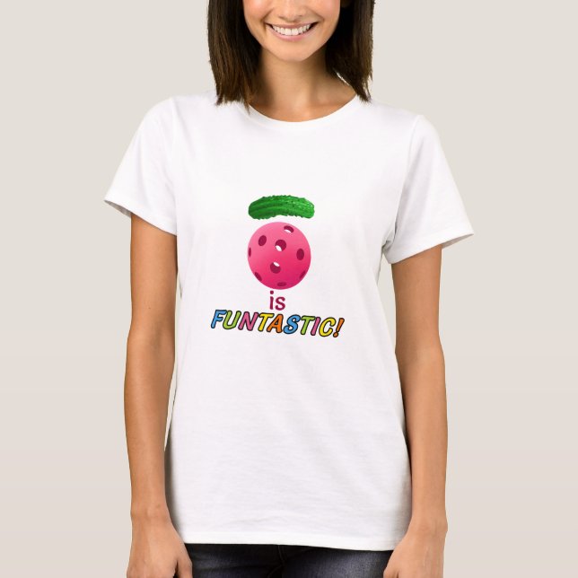 Pickleball är funtastic med den fuchsia T-skjortan Tee (Framsida)