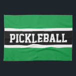 PICKLEBALL Athletic Bright Grönt Black Rand Kökshandduk<br><div class="desc">Den här roligtens sportiska design har en atletisk PICKLEBALL-text inuti ett stort svart center rand,  som markerats med vita ränder mot ljusa gröntars yttre ränder. Färg och text i den här utformningen kan vara personlig.</div>