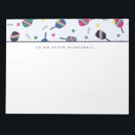 Pickleball att göra efter Pickleball Dink-Anteckni Anteckningsblock<br><div class="desc">Det här anteckningsblocket har en levande roligt mönster med strippade plockleball-paddlar,  bollar och ord "dink!"! I skuggor av blått,  grönt,  rosa och gult. Texten lyder "Att göra efter Pickleball... ". men är anpassade med en fras eller namn efter ditt val. En del av en samling från Parcel-studior.</div>