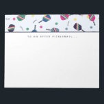 Pickleball att göra efter Pickleball Dink-Anteckni Anteckningsblock<br><div class="desc">Det här anteckningsblocket har en levande roligt mönster med strippade plockleball-paddlar,  bollar och ord "dink!"! I skuggor av blått,  grönt,  rosa och gult. Texten lyder "Att göra efter Pickleball... ". men är anpassade med en fras eller namn efter ditt val. En del av en samling från Parcel-studior.</div>