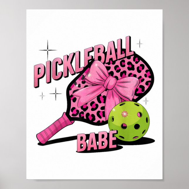 Pickleball Babe Rosa Leopard Retro Stil för sport Poster (Framsidan)