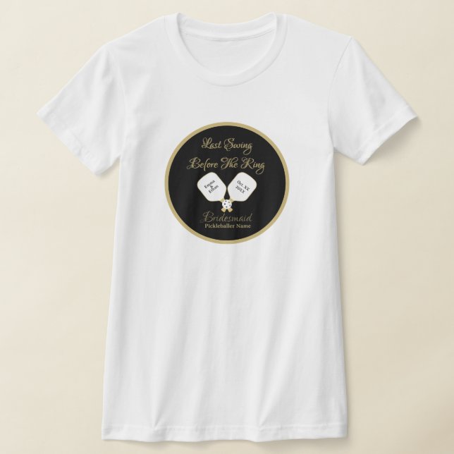 Pickleball Bach-fest Bröllopshelg Guld & Vit T Shirt (Laydown)