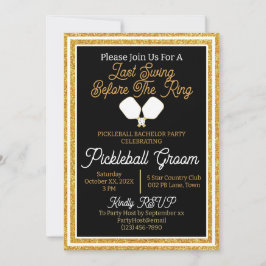 Pickleball Bachelor Party Black och Guld Glitter Inbjudningar