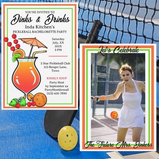 Pickleball Bachelorette Bröllop Dinks & Drinks Inbjudningar (Skapare uppladdad)