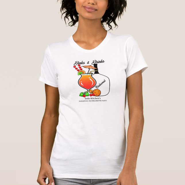 Pickleball Bachelorette Bröllop Dinks & Drinks T Shirt (Framsida)