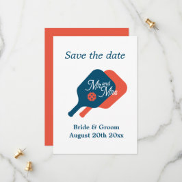 Pickleball-besatthet av bröllop spara datum-kort spara datumet