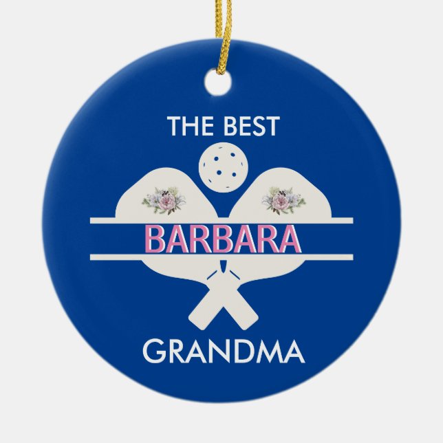 Pickleball Best Grandma Anpassningsbar First Namn Julgransprydnad Keramik (Framsidan)