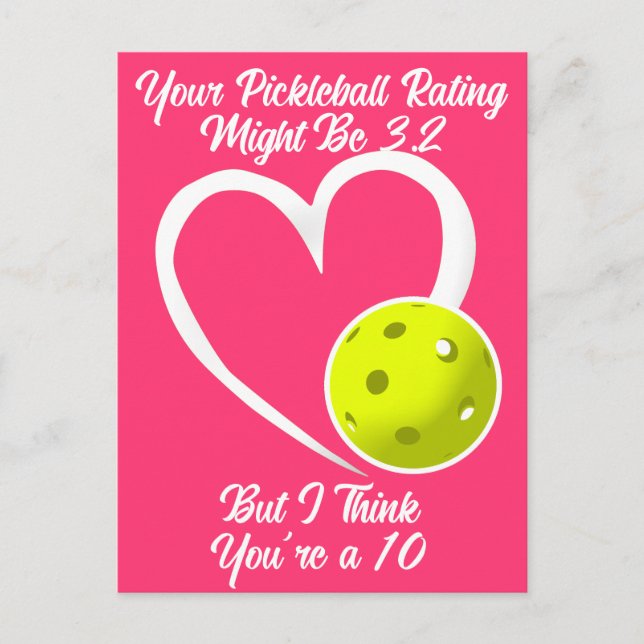 Pickleball-betyg Valentineshjärta Gul Rosa Vykort (Framsida)