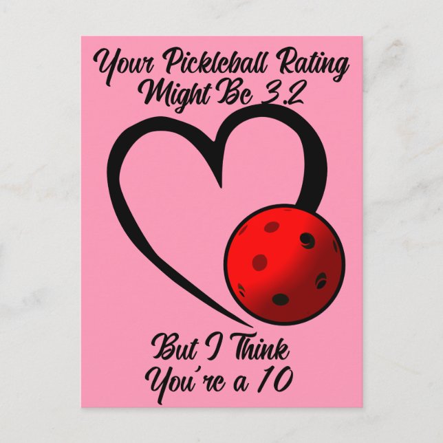 Pickleball-betyg Valentineshjärta Rosa och Röd Vykort (Framsida)