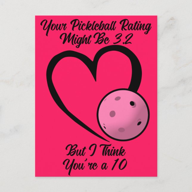 Pickleball-betyg Valentineshjärta Rosa på Rosa Vykort (Framsida)