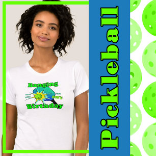 Pickleball Birthday Blue Grönt Banging Personalize T Shirt