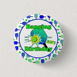 Pickleball Birthday Blue Grönt Paddle Boll Banging Knapp