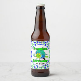 Pickleball Birthday Blue Grönt Paddle Boll Banging Ölflaska Etikett