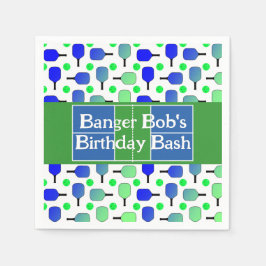 Pickleball Birthday Blue Grönt Paddle Boll Banging Pappersservett