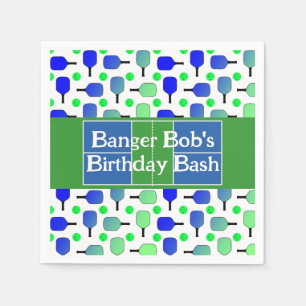 Pickleball Birthday Blue Grönt Paddle Boll Banging Pappersservett