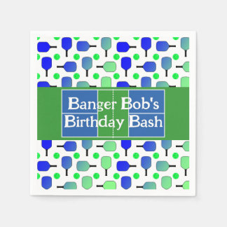 Pickleball Birthday Blue Grönt Paddle Boll Banging Pappersservett
