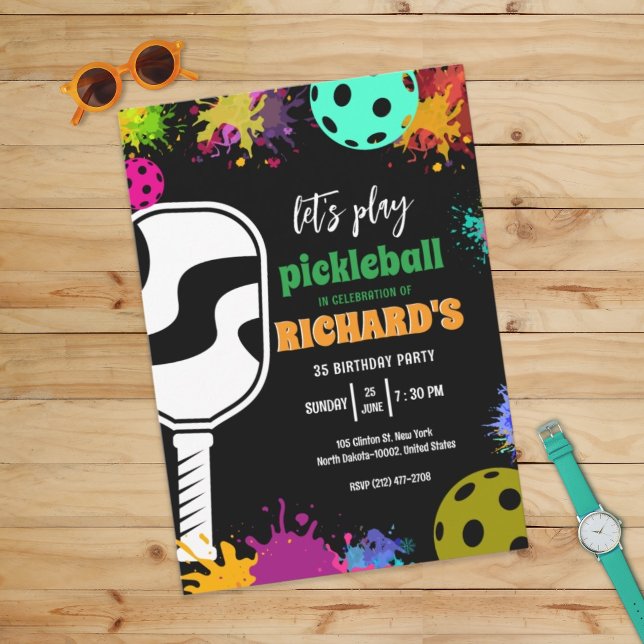 Pickleball Birthday Colorful Sports Party Inbjudningar (Skapare uppladdad)