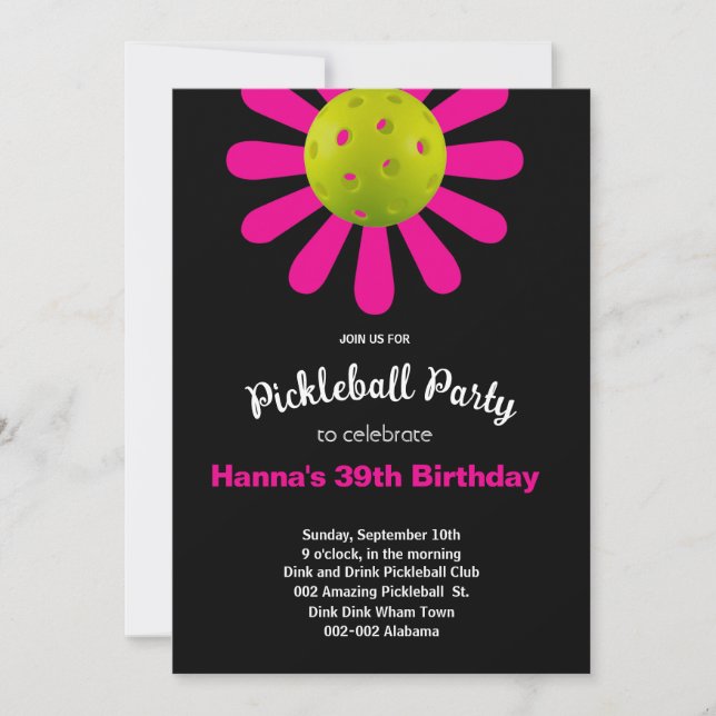 Pickleball Birthday Cute-inbjudan + OSA Inbjudningar (Framsida)